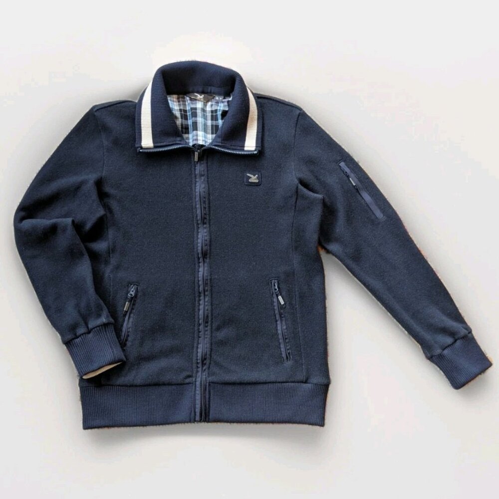 Salewa Parinacota Wool Knit Zip Jacket Men’s L EU 50 Navy Plaid Lined Alpine